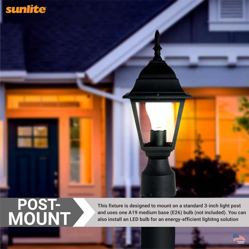 Sunlite 60w A19 3-in Outdoor Post Mounted Carriage Lamp Fixture E26 Base 120v - Image 5