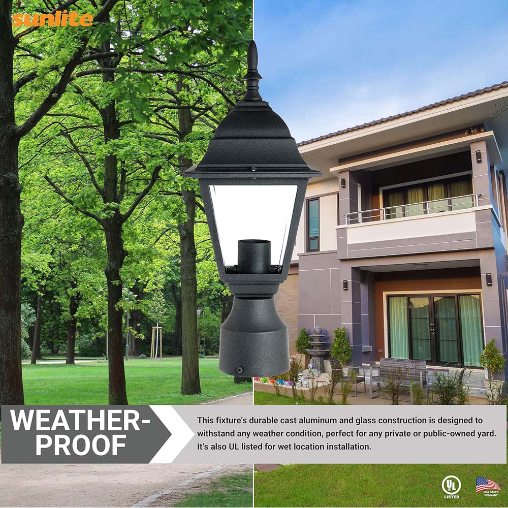 Sunlite 60w A19 3-in Outdoor Post Mounted Carriage Lamp Fixture E26 Base 120v - Image 6