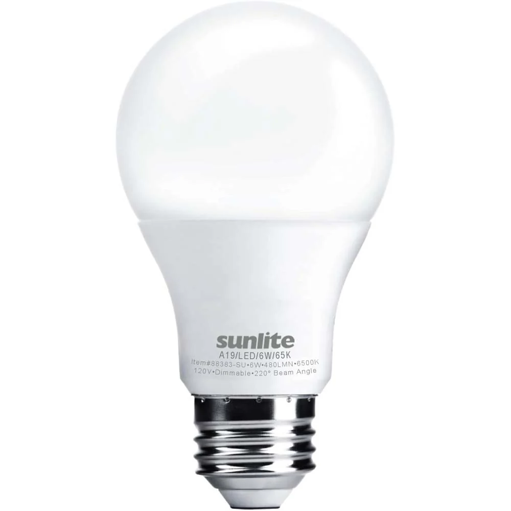 Sunlite 6w A19 LED 480Lm 120v Dimmable E26 Base 6500K Daylight Bulb - 40w equiv