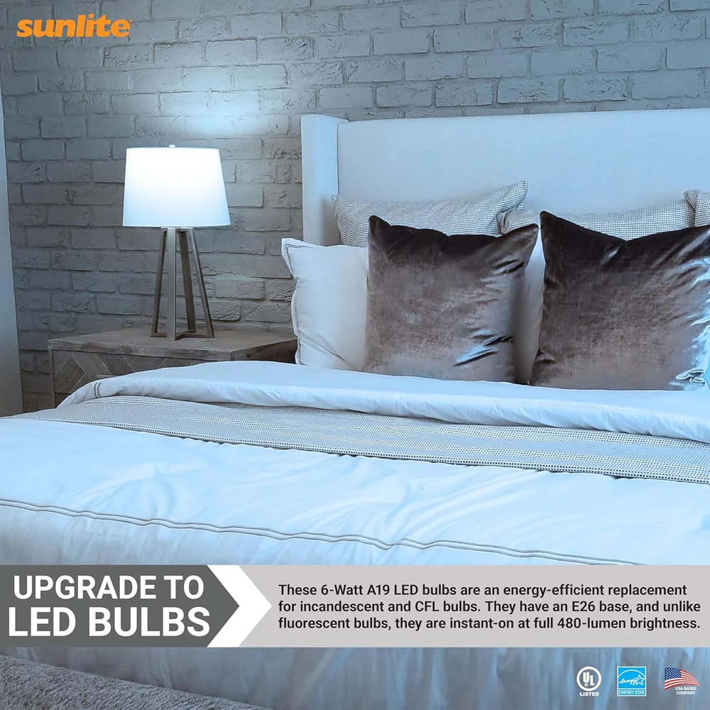 Sunlite 6w A19 LED 480Lm 120v Dimmable E26 Base 6500K Daylight Bulb - 40w equiv - Image 4