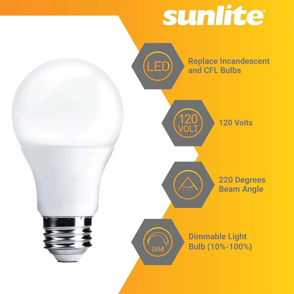 Sunlite 6w A19 LED 480Lm 120v Dimmable E26 Medium Base 3000K Bulb - 40w equiv - Image 3