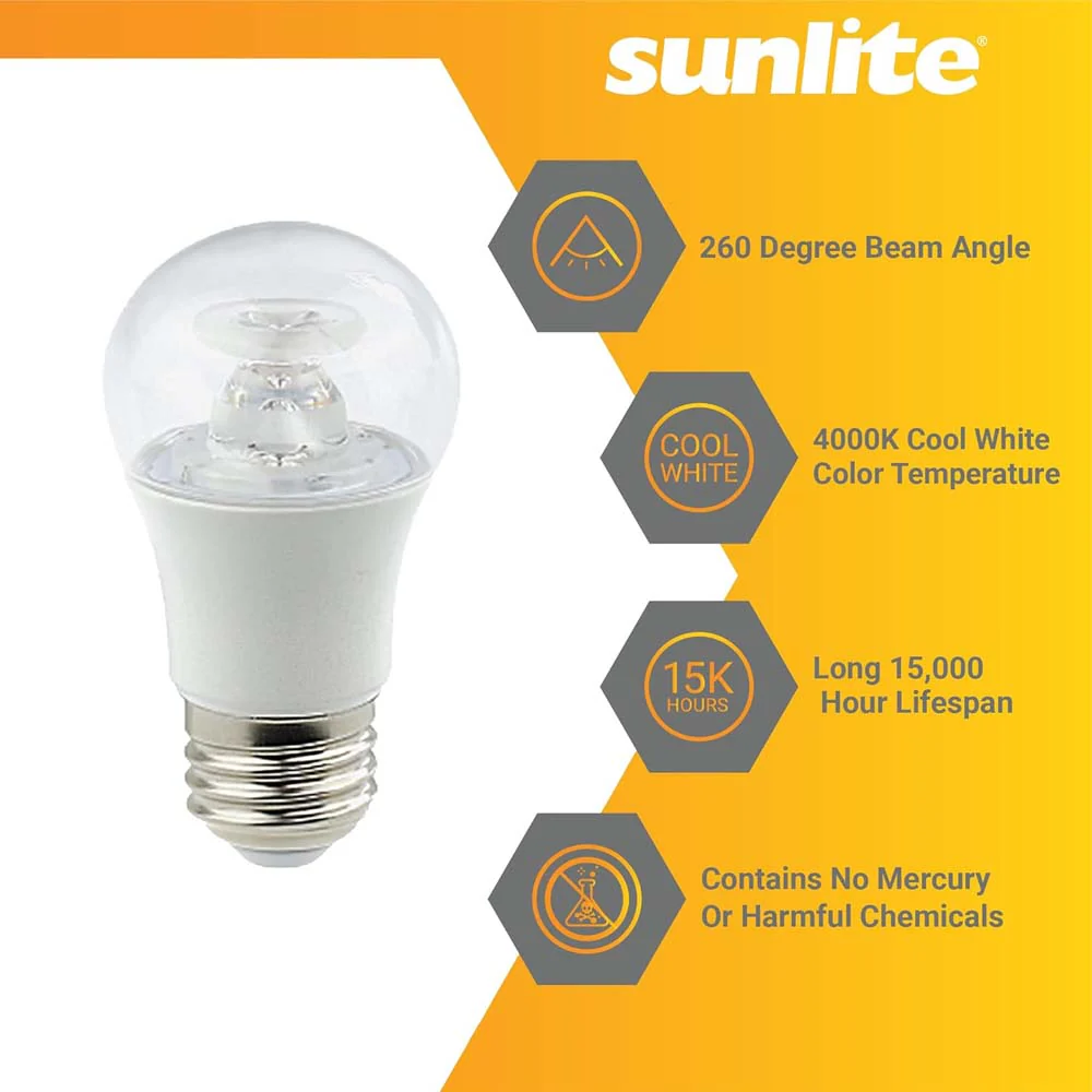 Sunlite 6w LED A15 Ceiling Fan Clear E26 Base 4000K Bulb - 40W Equiv - Image 3