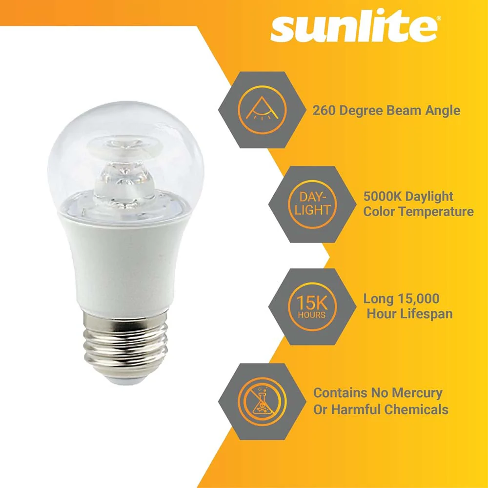 Sunlite 6w LED A15 Ceiling Fan Clear E26 Base 5000K Bulb - 40W Equiv - Image 3
