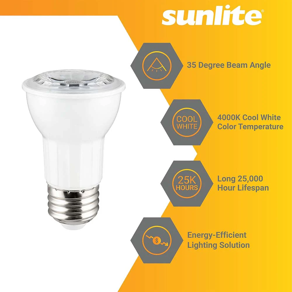Sunlite 6w LED PAR16 Reflector E26 Base 4000K Floodlight Bulb - 50W Equiv - Image 3