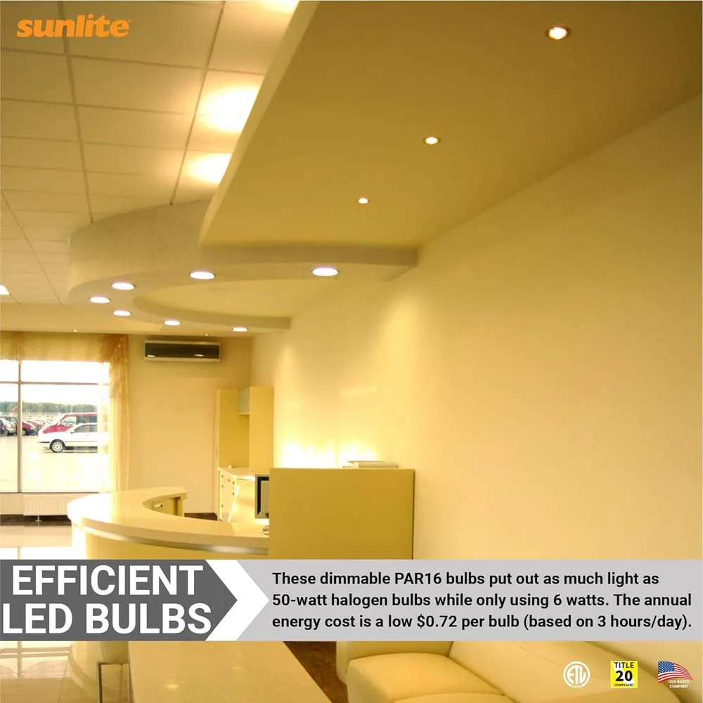 Sunlite 6w LED PAR16 Short Neck Recessed E26 3000K Flood Bulb - 50W Equiv - Image 4