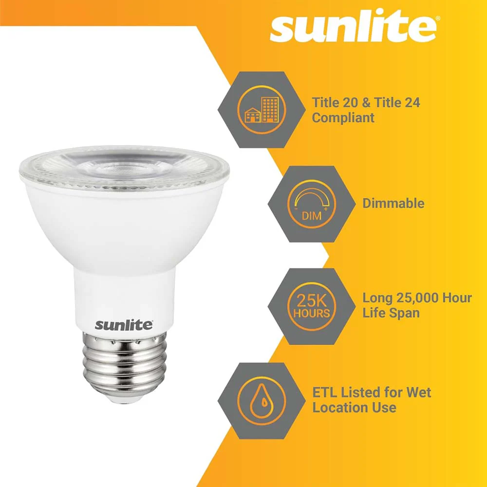 Sunlite 6w LED PAR20 LongNeck Spotlight E26 Base Dimmable 3000K Bulb - 50w equiv - Image 2