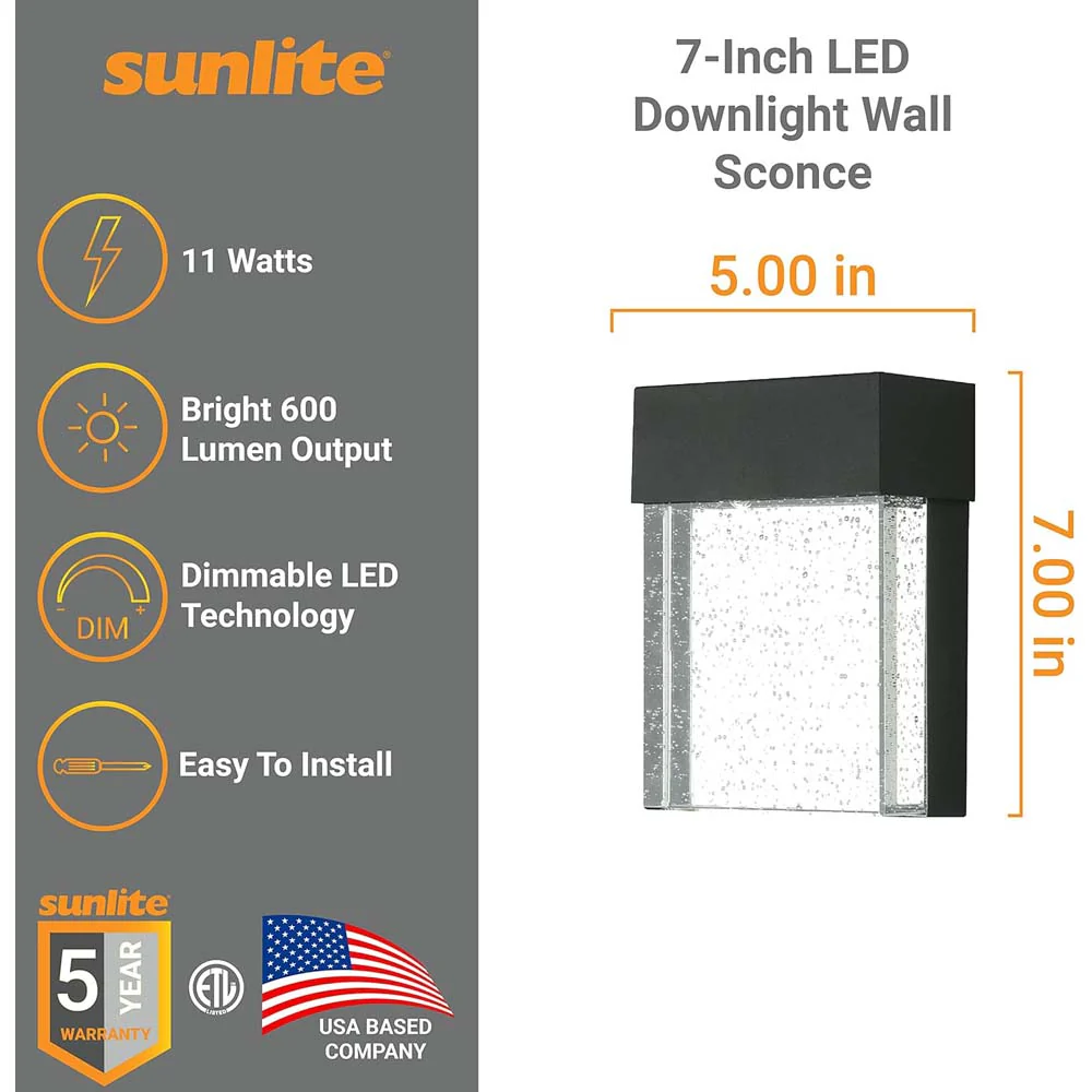 Sunlite 7-In 11w LED Clear Acrylic Panel Wall Sconce Downlight 3000K Dimmable - Image 2