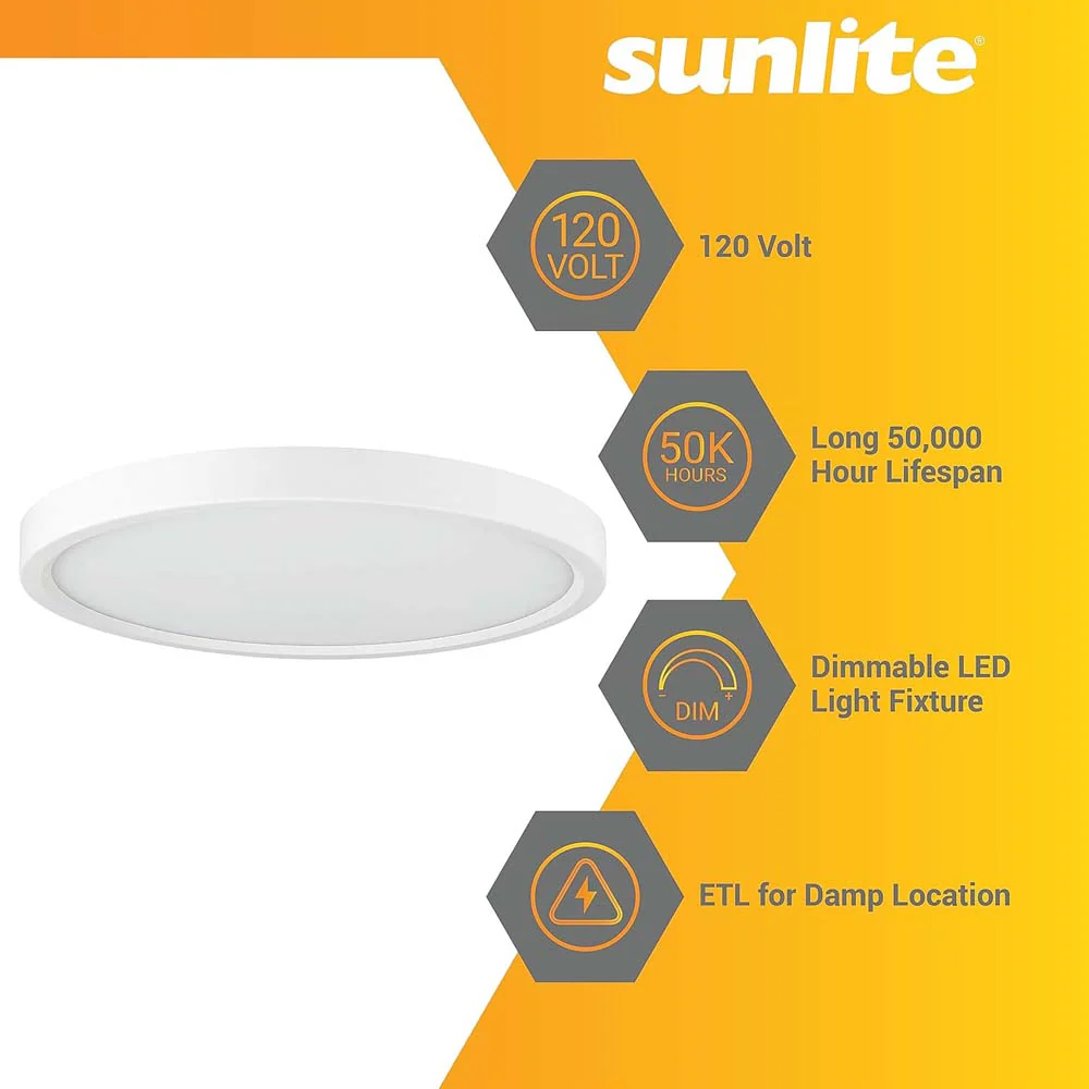 Sunlite 7-In 12w LED Round Mini Panel Fixture 3000K Dimmable 120v - 100w equiv - Image 4