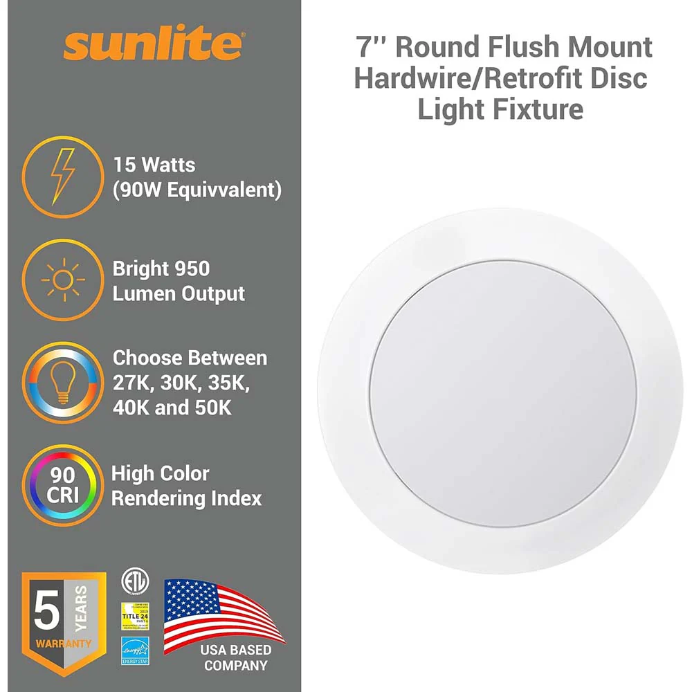Sunlite 7 in. 15w Round Flush Mount Retrofit Fixture CCT Selectable - Image 3
