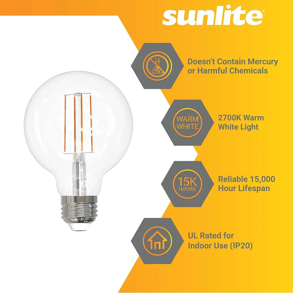 Sunlite 8.5w 120v LED G25 Globe E26 Base Dimmable 2200K Bulb - Warm White - Image 3