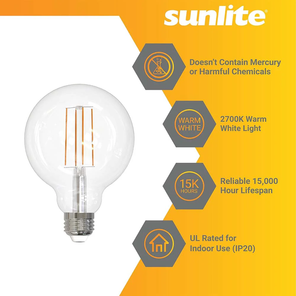 Sunlite 8.5w LED G30 Edison Globe Clear E26 Base 2700K Bulb - 100W Equiv - Image 3
