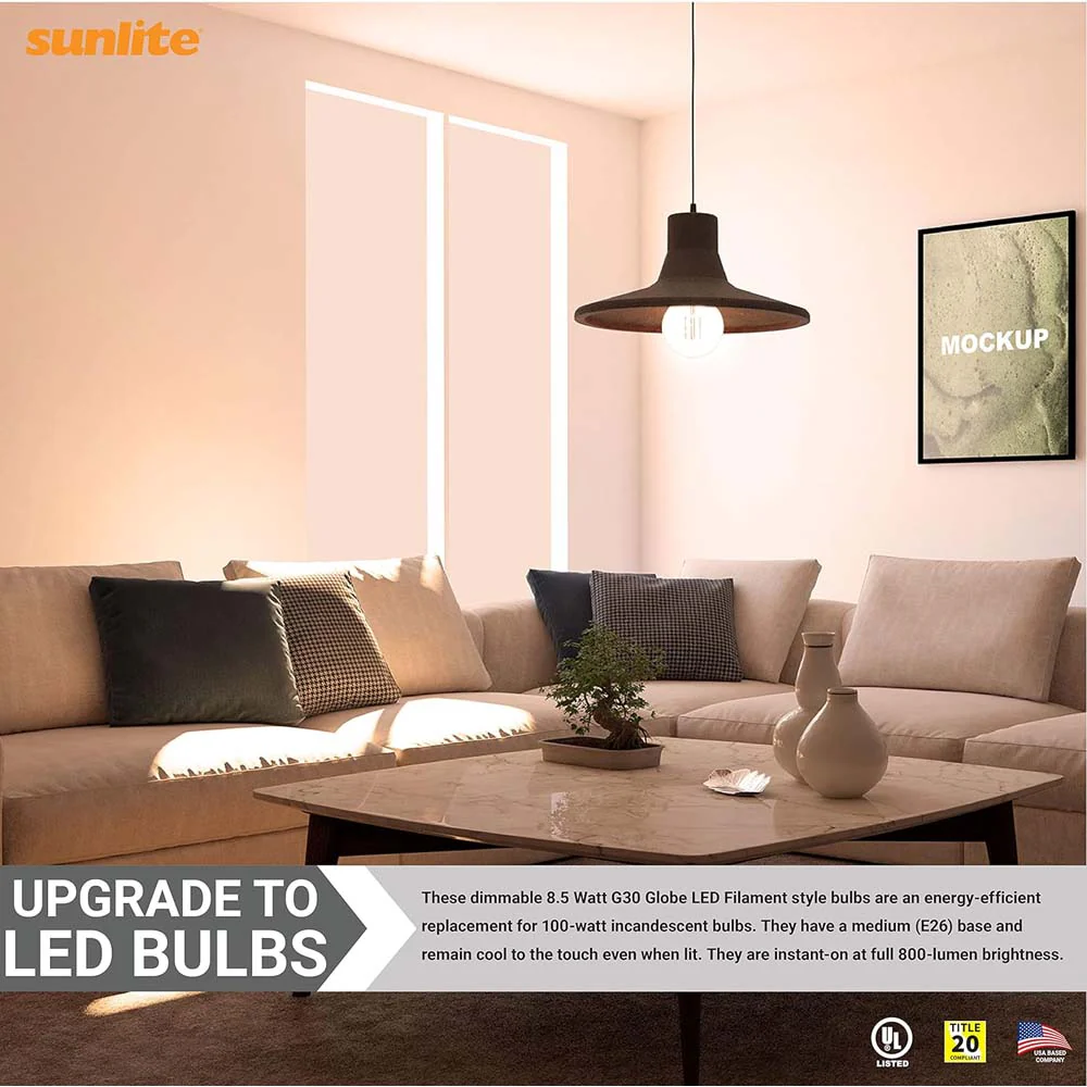 Sunlite 8.5w LED G30 Edison Globe Clear E26 Base 2700K Bulb - 100W Equiv - Image 4
