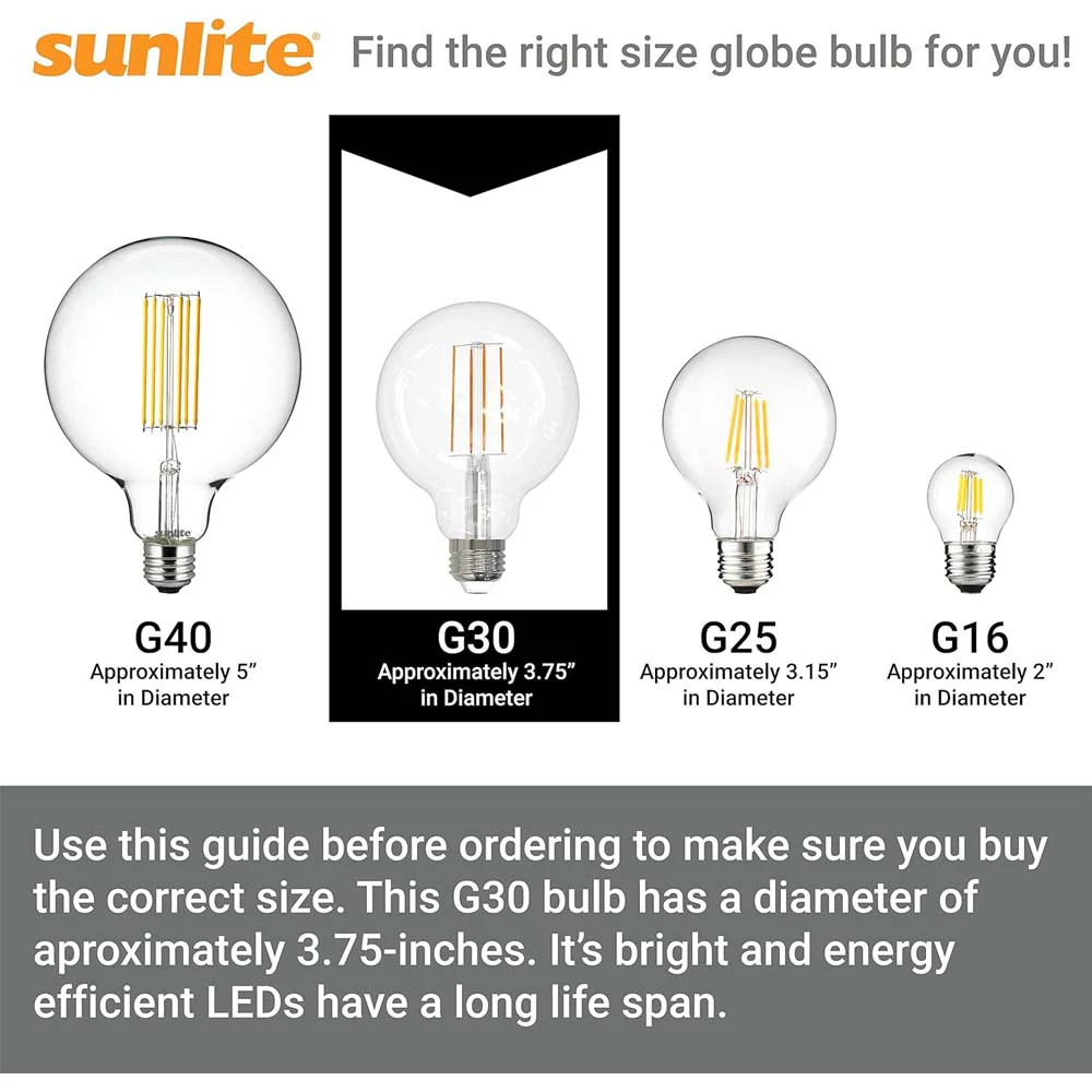 Sunlite 8.5w LED G30 Edison Globe Clear E26 Base 2700K Bulb - 100W Equiv - Image 9