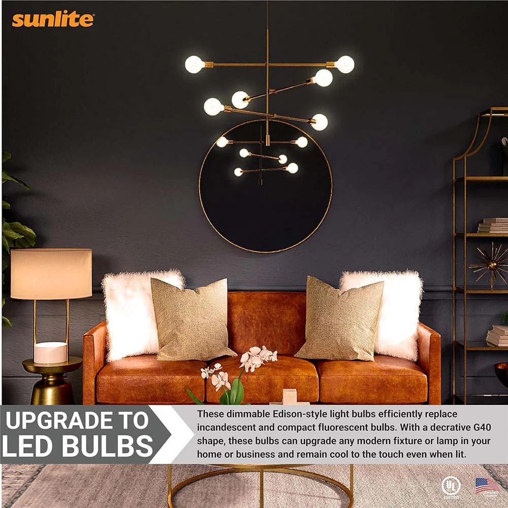 Sunlite 8.5w LED G40 Edison Globe Amber E26 Base 2200K Bulb - 100W Equiv - Image 4