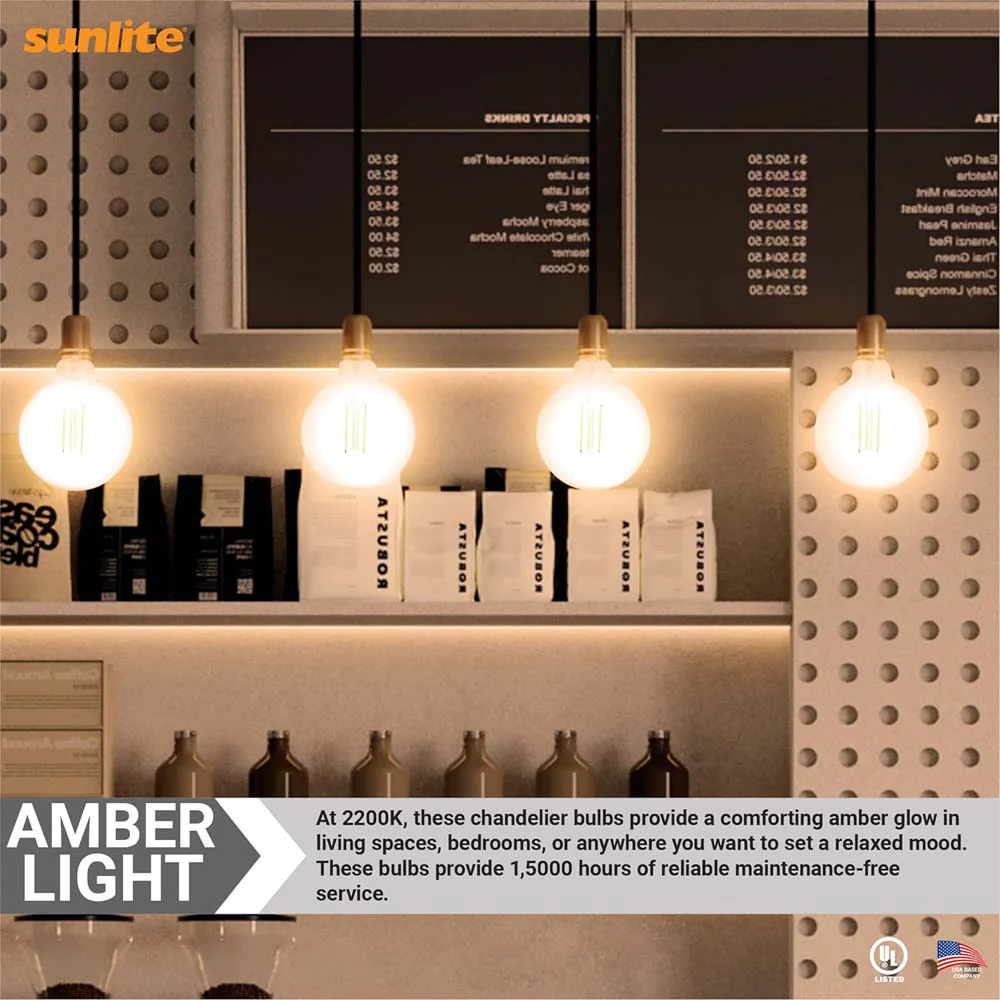 Sunlite 8.5w LED G40 Edison Globe Amber E26 Base 2200K Bulb - 100W Equiv - Image 5
