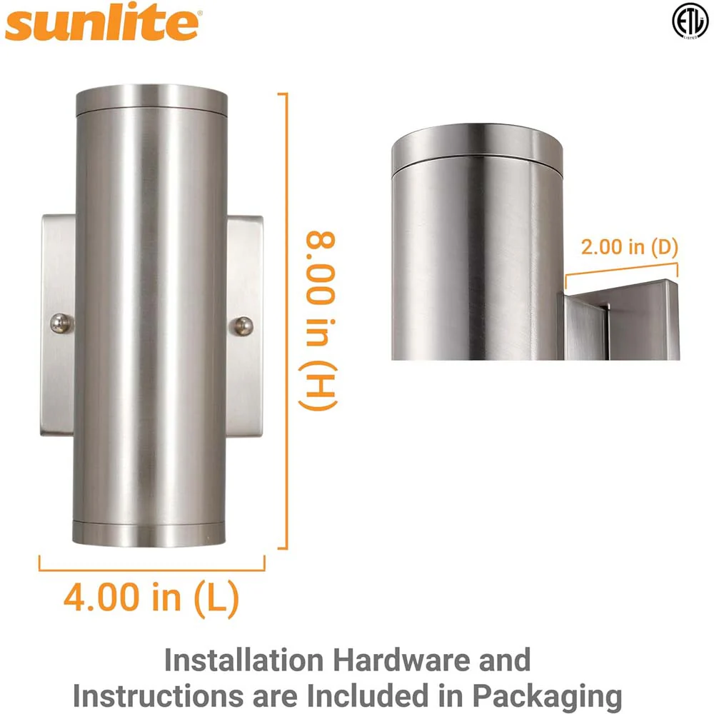 Sunlite 8-In 24w LED Tubular Outdoor Wall Sconce Fixture CCT Selectable Dimmable - Image 2