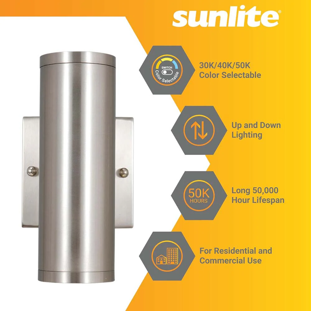 Sunlite 8-In 24w LED Tubular Outdoor Wall Sconce Fixture CCT Selectable Dimmable - Image 4