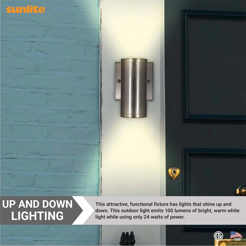 Sunlite 8-In 24w LED Tubular Outdoor Wall Sconce Fixture CCT Selectable Dimmable - Image 5