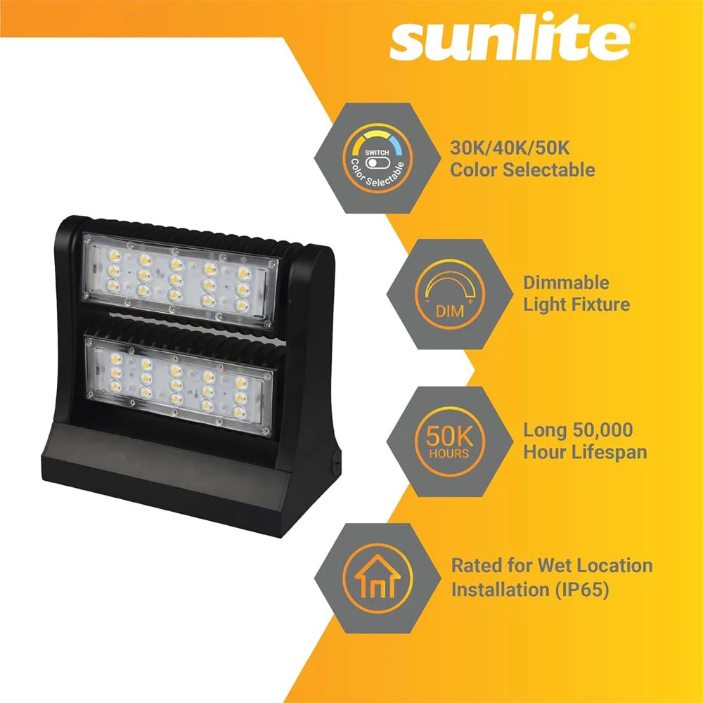 Sunlite 80w LED Rotatable Wall Pack Fixture Multi-Volt CCT Selectable Dimmable - Image 3