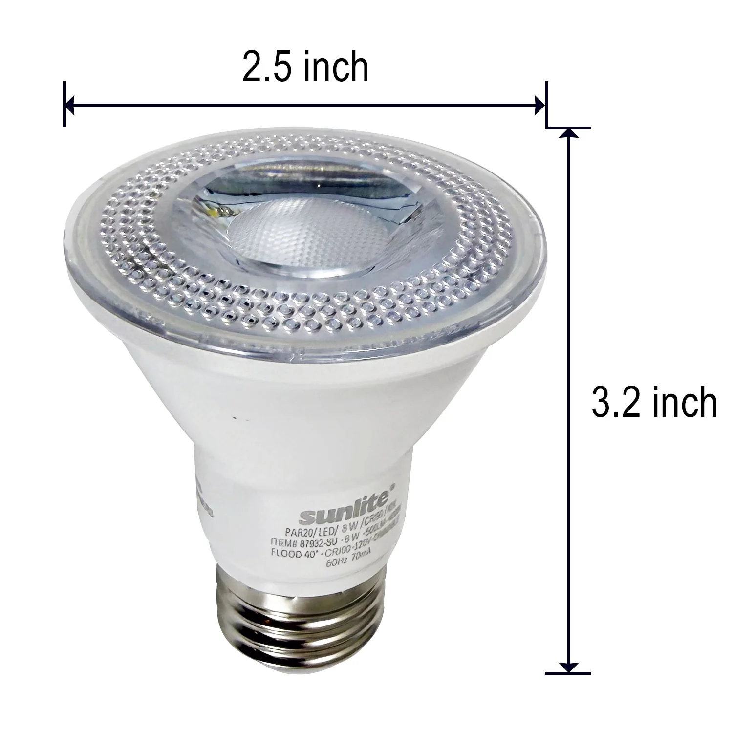 Sunlite 8w LED PAR20 Long Neck E26 Base Dimmable 4000K Spot Bulb - 50W Equiv - Image 2