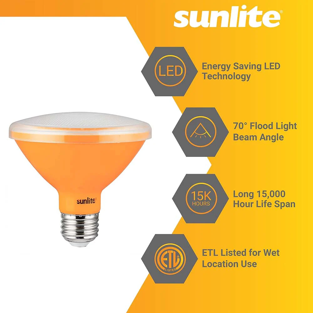 Sunlite 8w LED PAR30 Short Neck Amber Colored Floodlight Bulb - 75W Equiv - Image 3