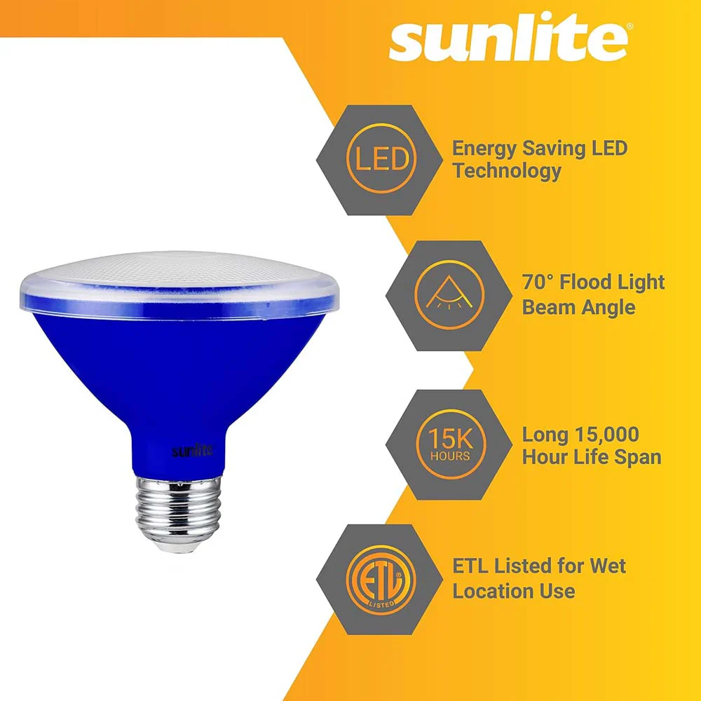 Sunlite 8w LED PAR30 Short Neck Blue Colored Floodlight Bulb - 75W Equiv - Image 3