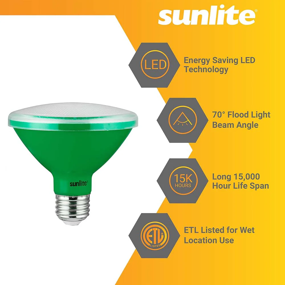 Sunlite 8w LED PAR30 Short Neck Green Colored Floodlight Bulb - 75W Equiv - Image 3