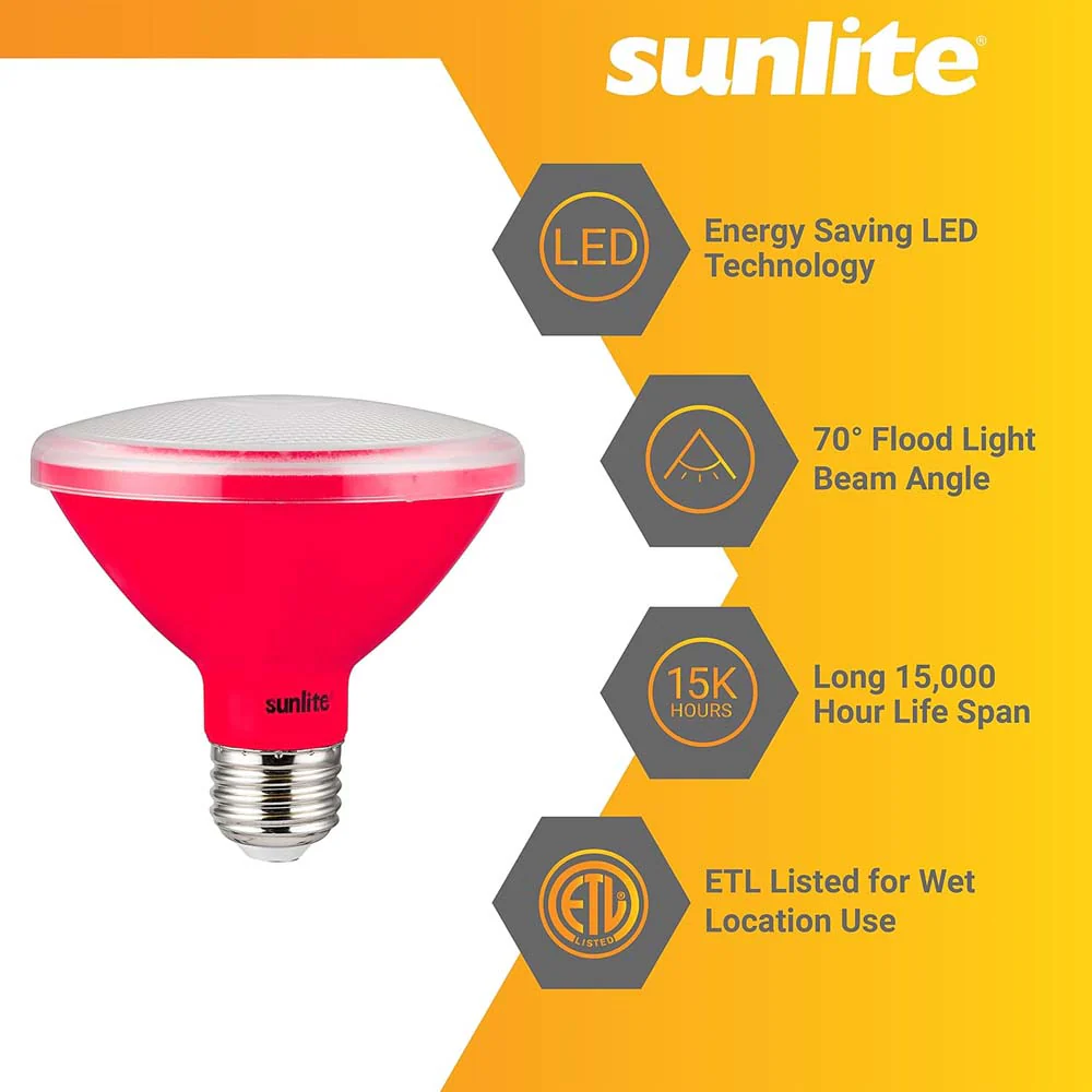 Sunlite 8w LED PAR30 Short Neck Red Colored Floodlight Bulb - 75W Equiv - Image 3