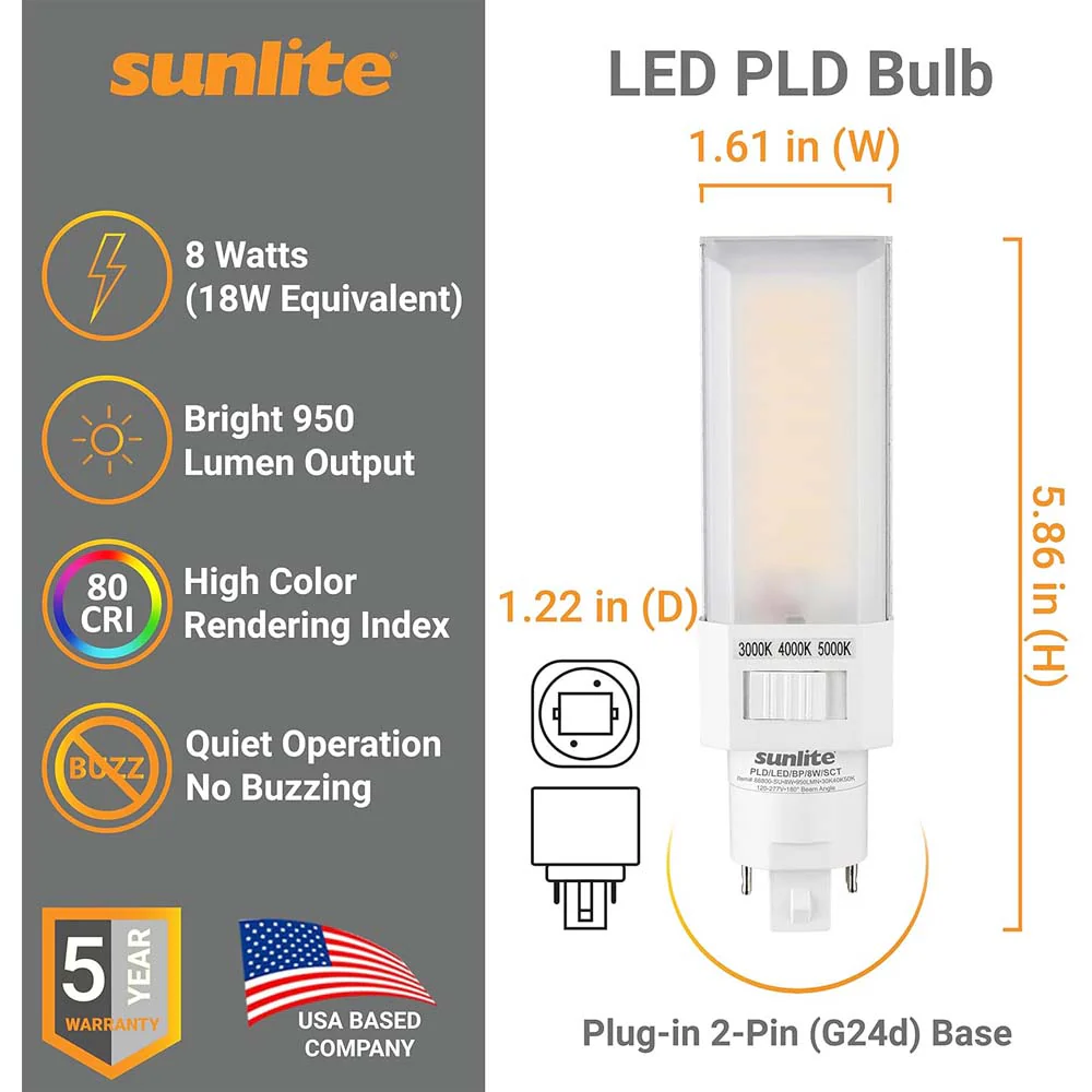 Sunlite 8w LED PLD Horizontal G24d 2 Pin CCT Tunable Ballast Bypass - Image 2