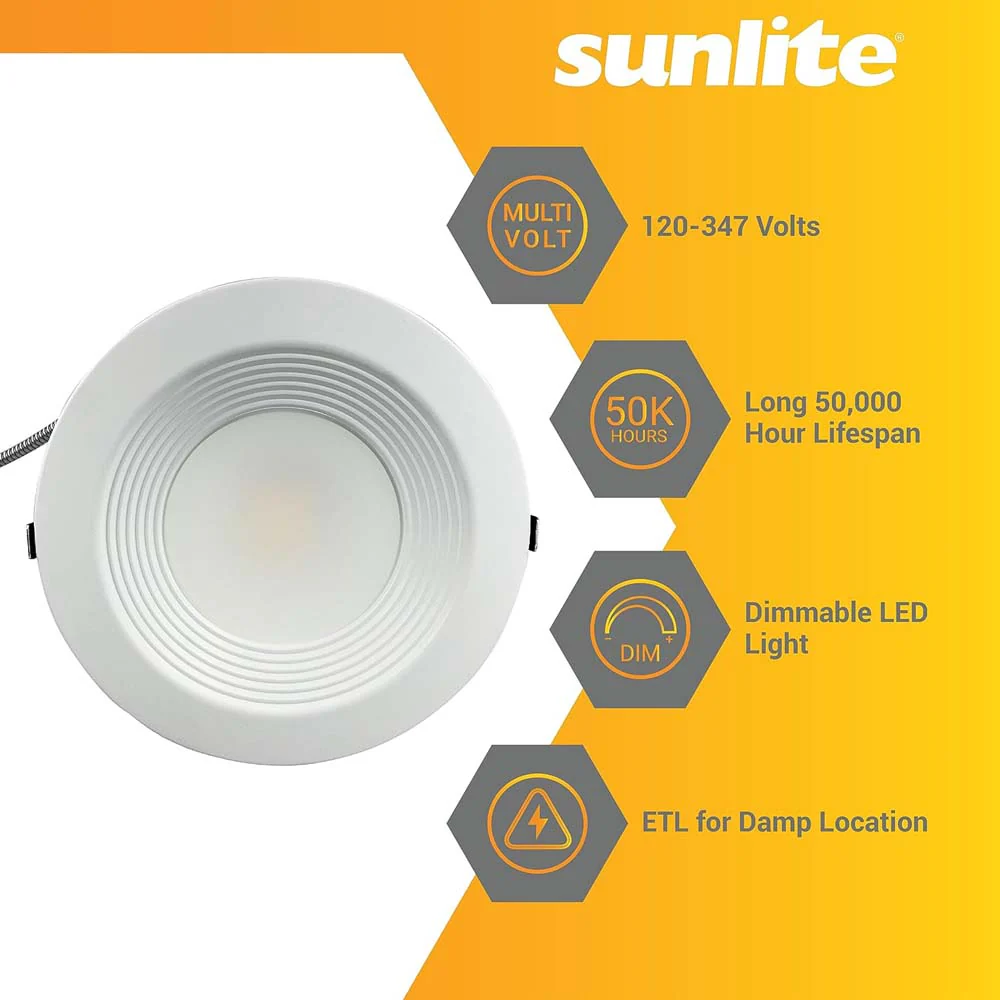 Sunlite 9.5-in LED Commercial Recessed Downlight CCT Wattage Selectable Fixture - Image 3
