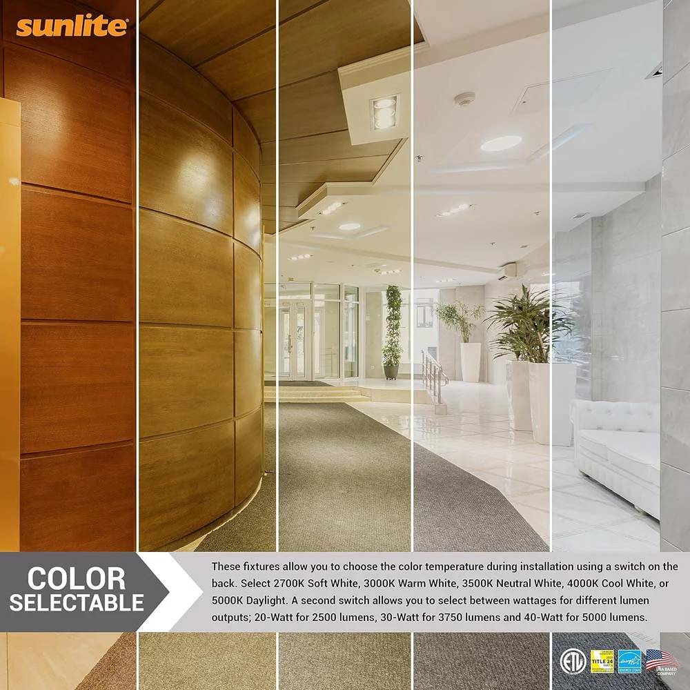 Sunlite 9.5-in LED Commercial Recessed Downlight CCT Wattage Selectable Fixture - Image 8