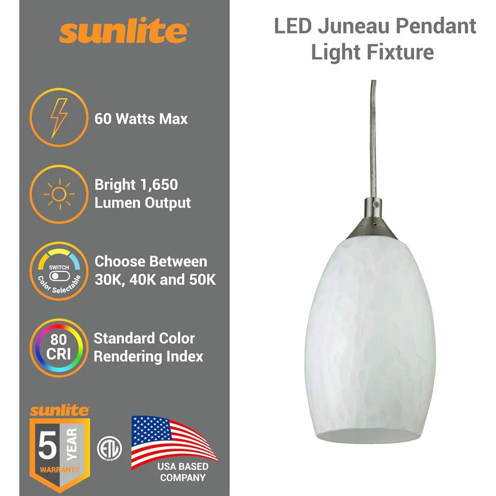Sunlite 9w LED Juneau Pendant Fixture CCT Selectable Dimmable 120v - 60W Equiv - Image 3