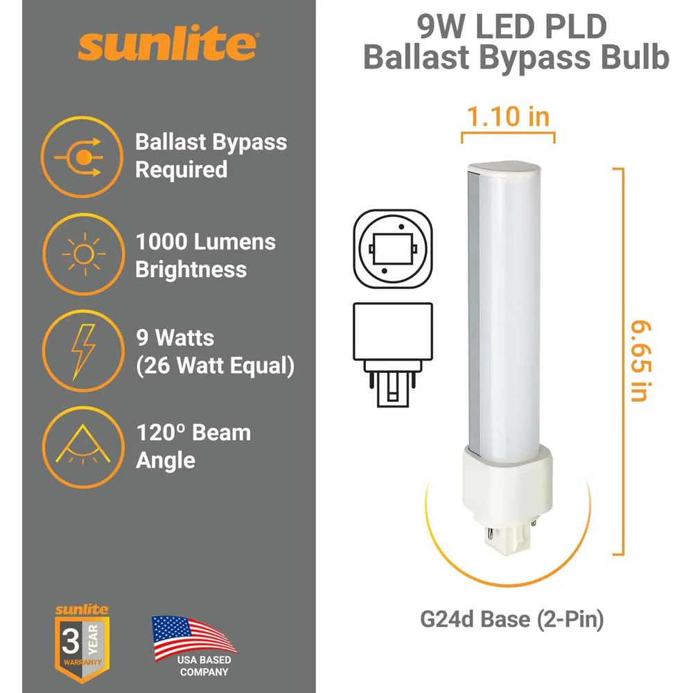 Sunlite 9w LED PLD Plug In G24D Base Ballast Bypass 4000K Bulb - 26W Equiv - Image 2