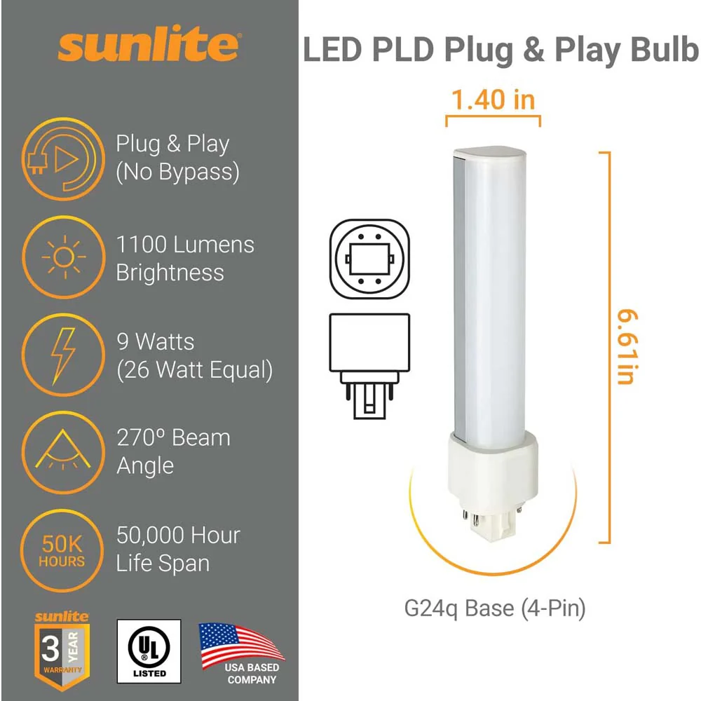 Sunlite 9w LED PLV Plug and Play G24q Base 4000K Bulb - Ballast Dependent - Image 2