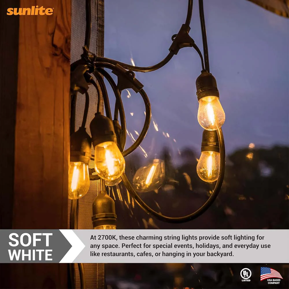 Sunlite 24ft 10.5W LED S14 Waterproof 7 Sockets 2700K Outdoor String Light Bulb - Image 5
