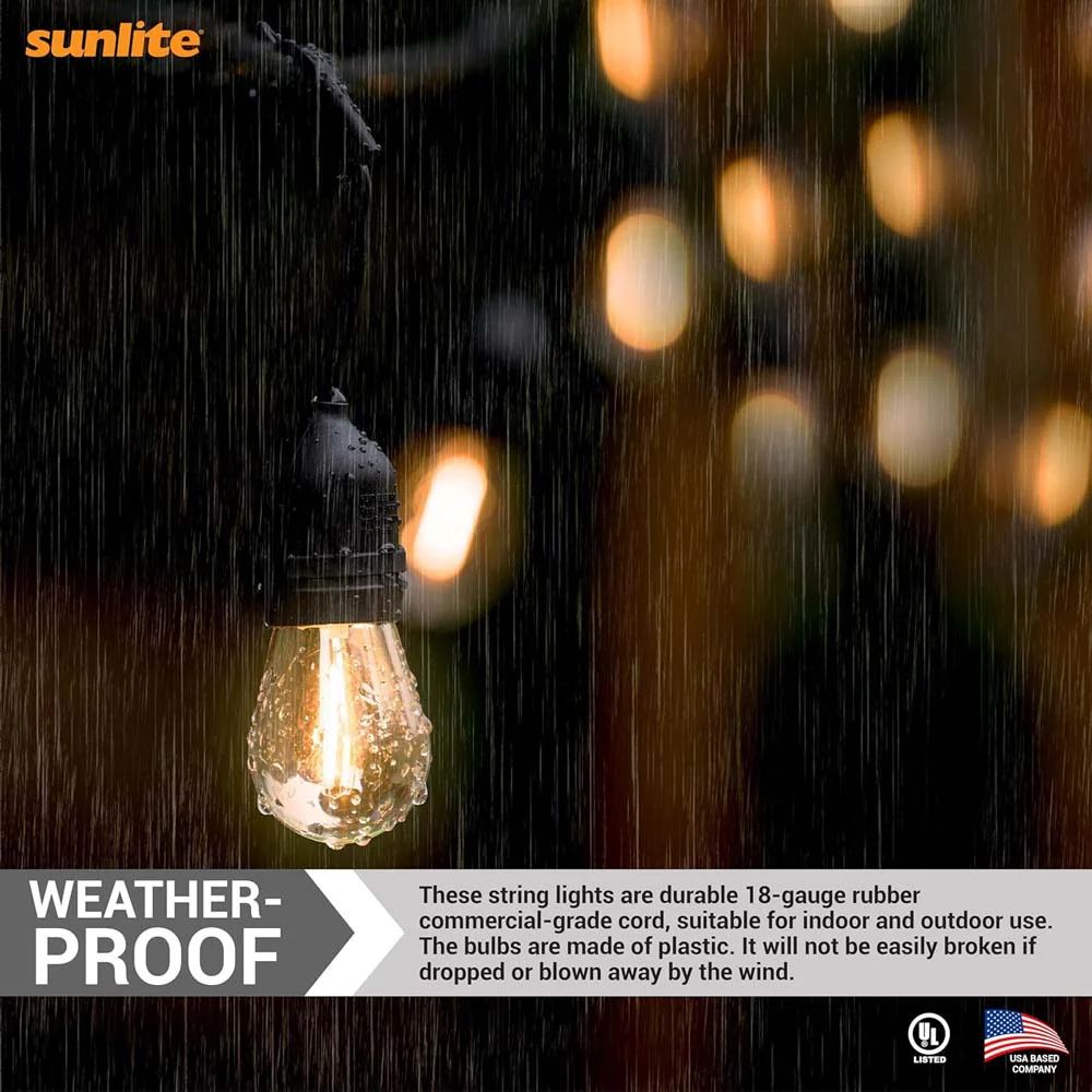 Sunlite 24ft 10.5W LED S14 Waterproof 7 Sockets 2700K Outdoor String Light Bulb - Image 6