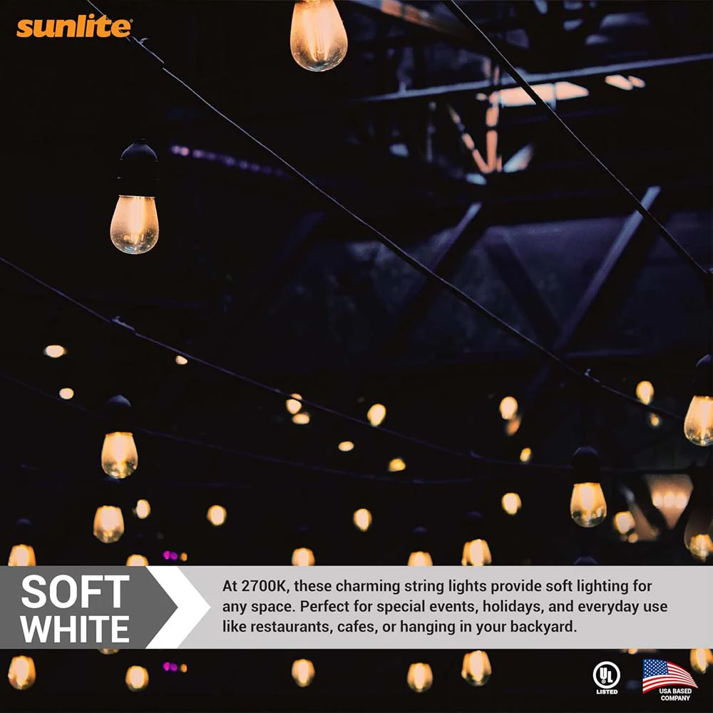 Sunlite 48ft 22.5W LED S14 Waterproof 15 Sockets 2700K Outdoor String Light Bulb - Image 5