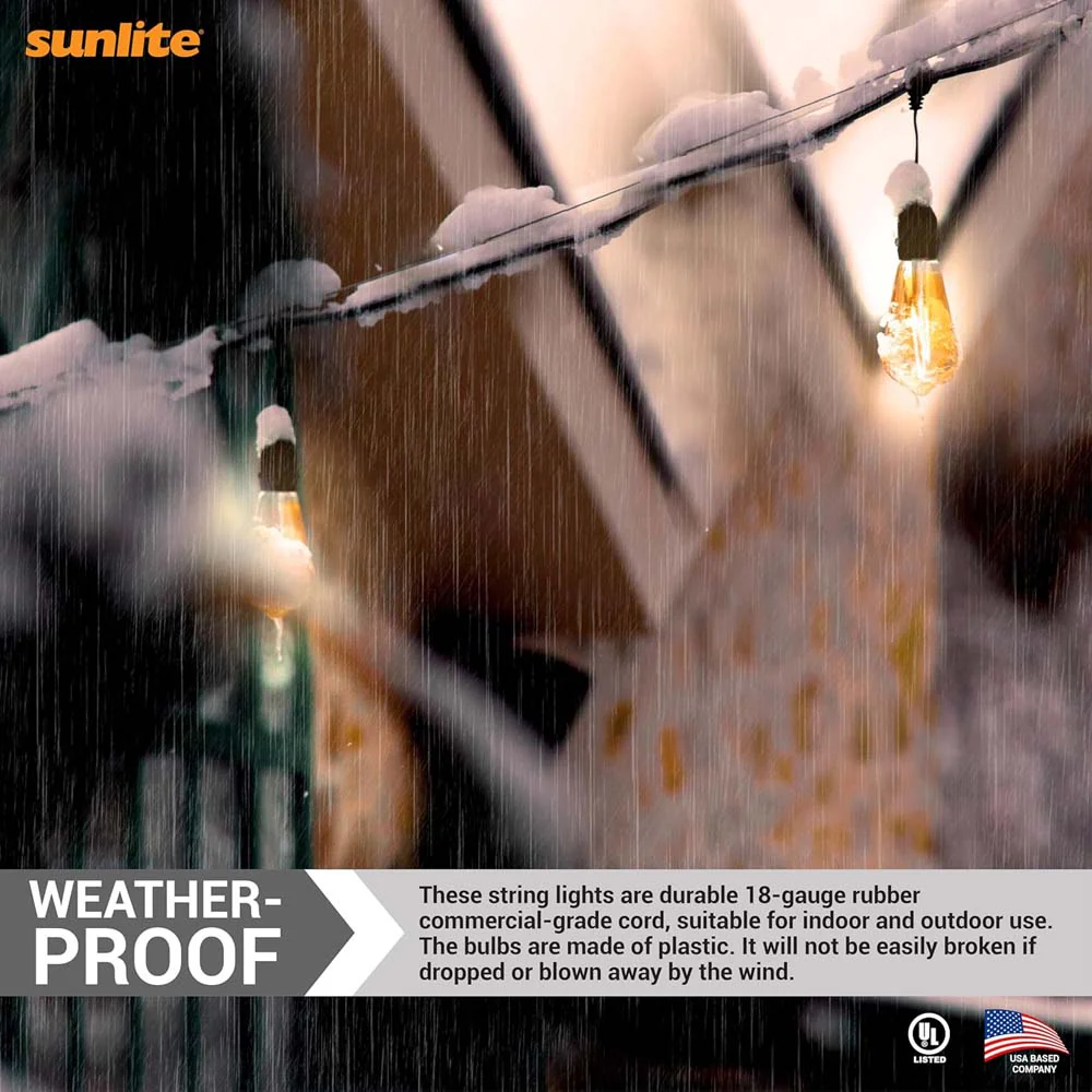 Sunlite 48ft 22.5W LED S14 Waterproof 15 Sockets 2700K Outdoor String Light Bulb - Image 6