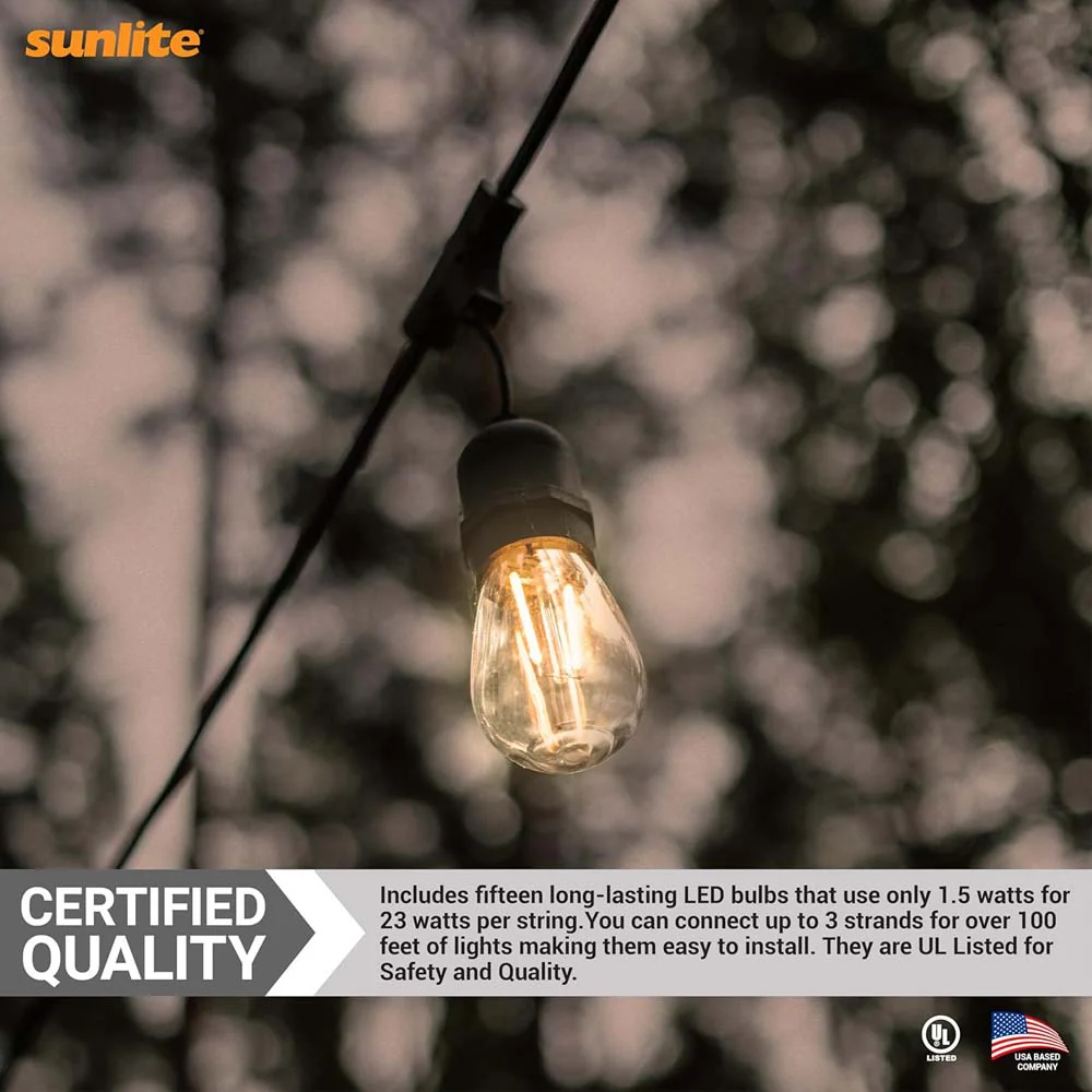 Sunlite 48ft 22.5W LED S14 Waterproof 15 Sockets 2700K Outdoor String Light Bulb - Image 7
