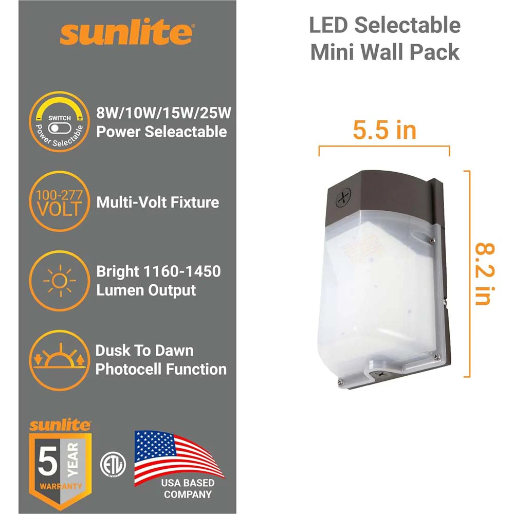 Sunlite LED Mini Wall Pack Outdoor Fixture CCT Wattage Selectable Dimmable - Image 2