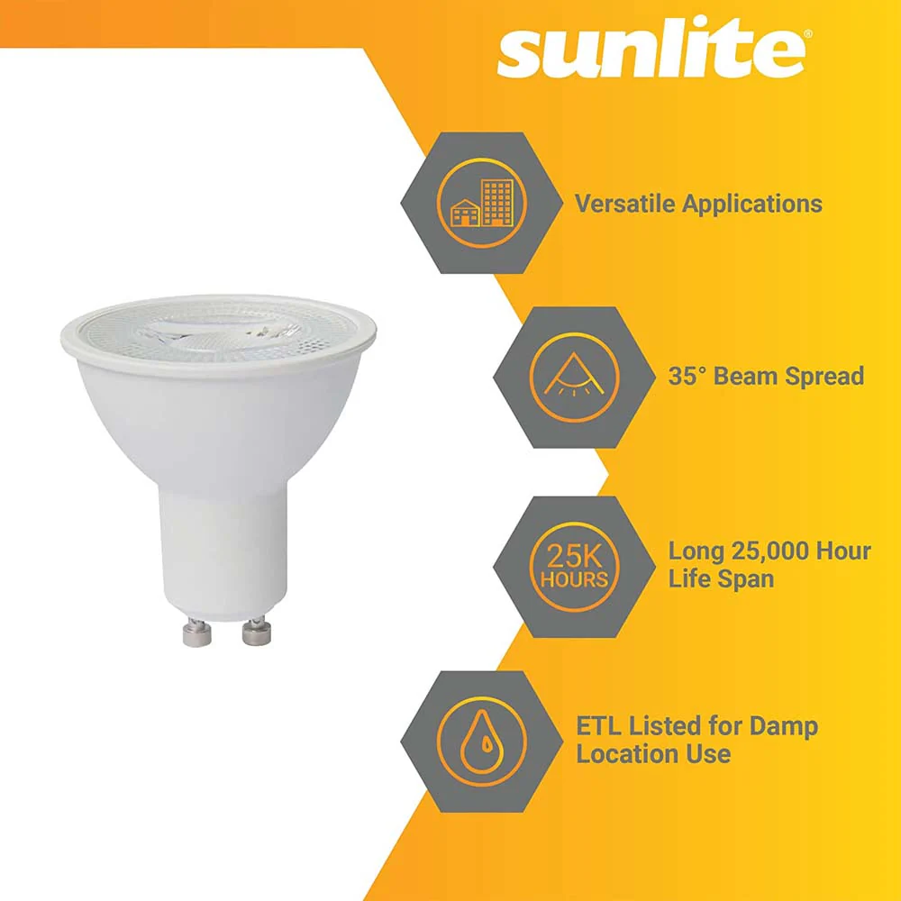 Sunlite LED MR16 Reflector Spotlight Bulb 7w 120v GU10 Base 3000K - Warm White - Image 3