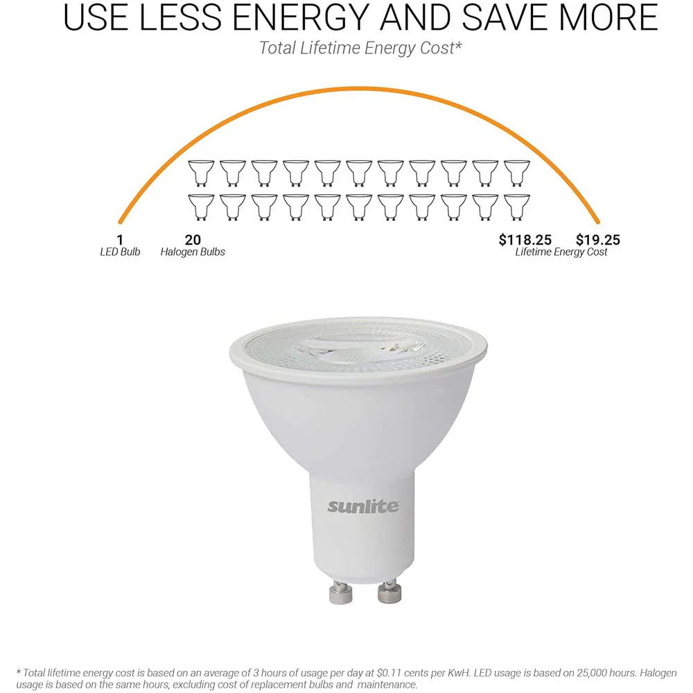 Sunlite LED MR16 Reflector Spotlight Bulb 7w 120v GU10 Base 3000K - Warm White - Image 4