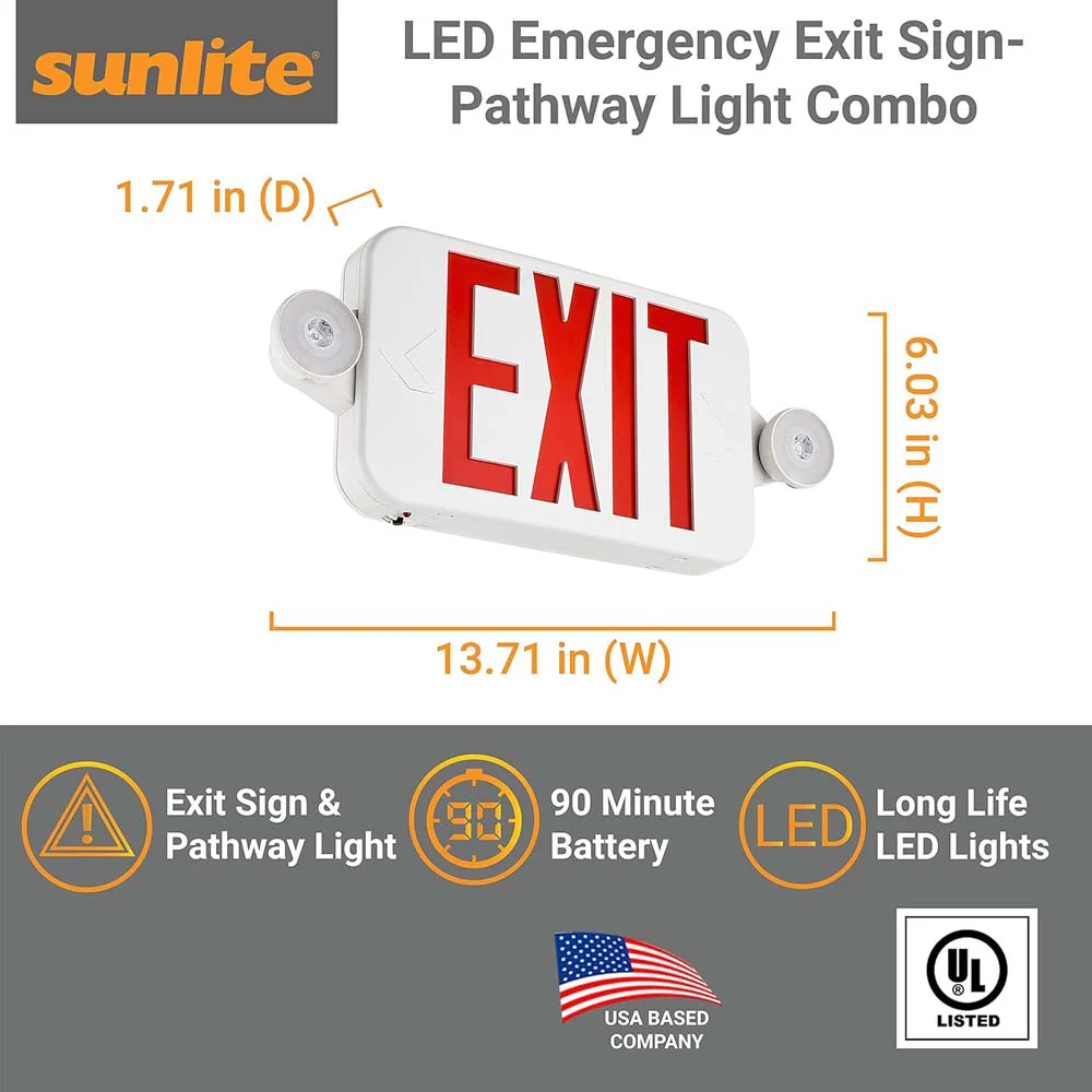Sunlite One or Two Face LED Steel Exit Sign Battery Power Back-Up 200Lm 120-277V - Image 2