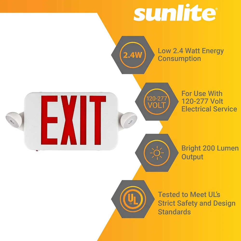 Sunlite One or Two Face LED Steel Exit Sign Battery Power Back-Up 200Lm 120-277V - Image 3