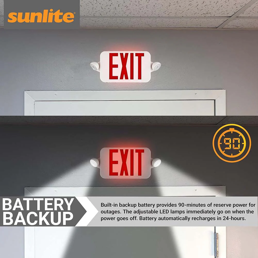 Sunlite One or Two Face LED Steel Exit Sign Battery Power Back-Up 200Lm 120-277V - Image 4
