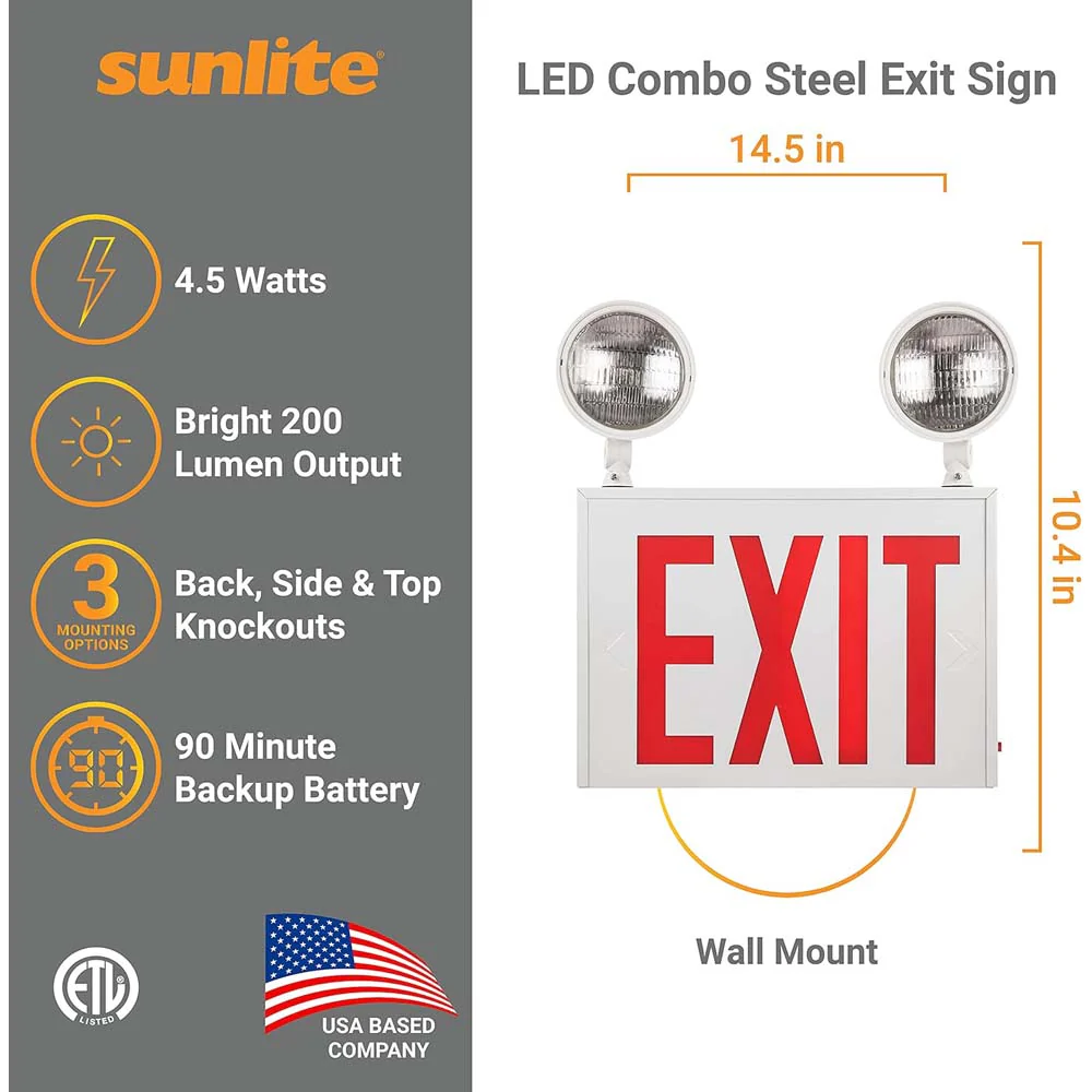 Sunlite Single Face LED Steel Exit Sign w/ Battery Power Back-Up 200Lm 120-277V - Image 2