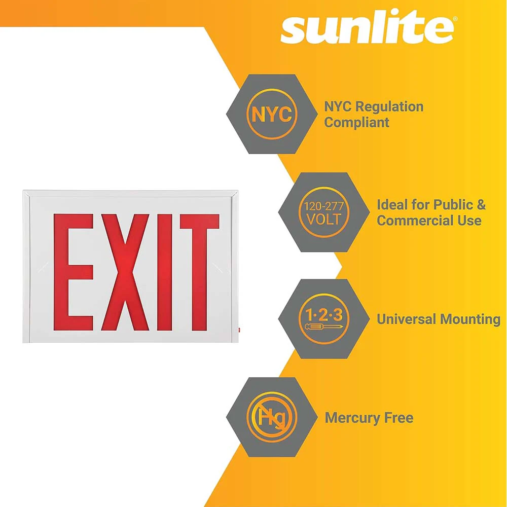 Sunlite Two Face LED Steel Exit Sign with Battery Power Back-Up 120-277V - Image 3