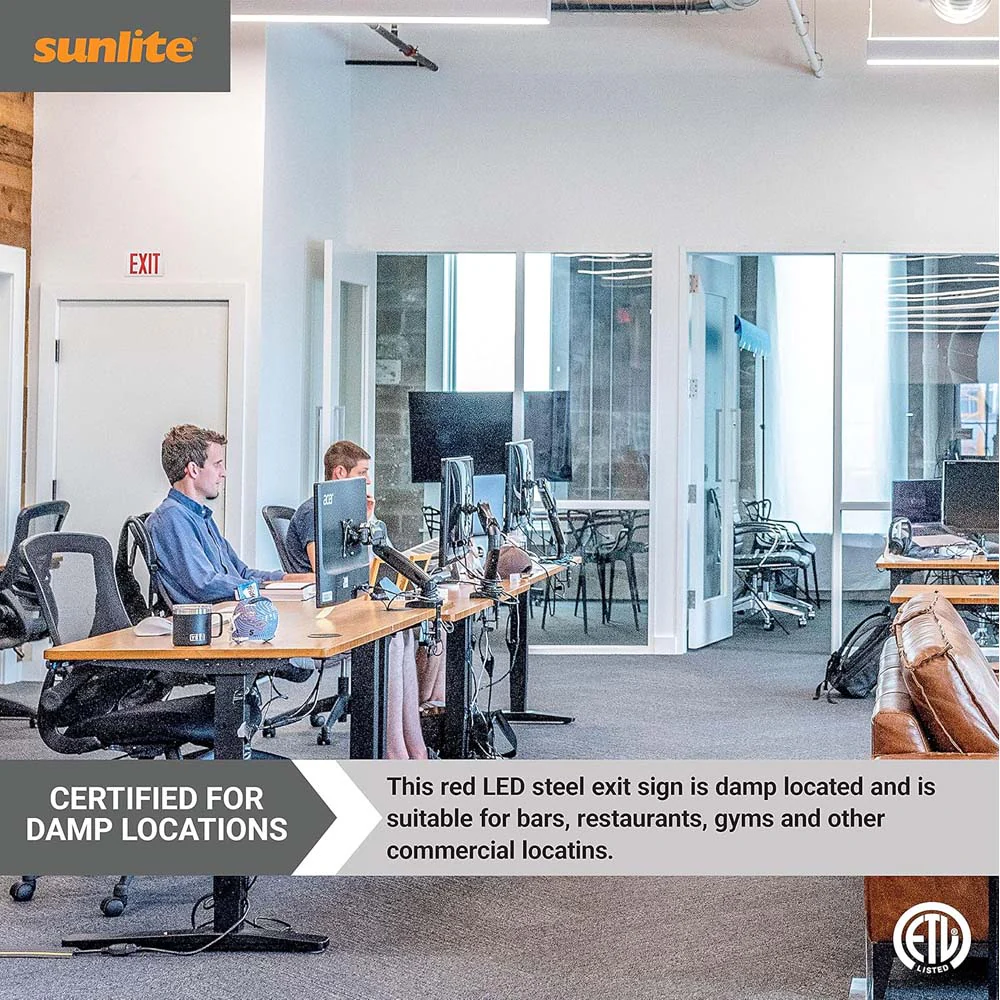 Sunlite Two Face LED Steel Exit Sign with Battery Power Back-Up 120-277V - Image 5