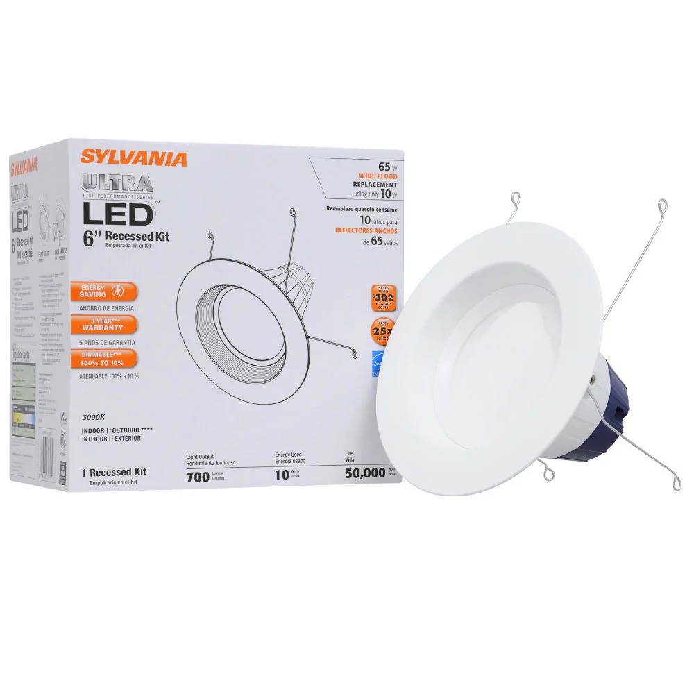Sylvania 10W 6 inch 700Lm White 3000K Recessed Downlight Kit - 65w equiv. - Image 2