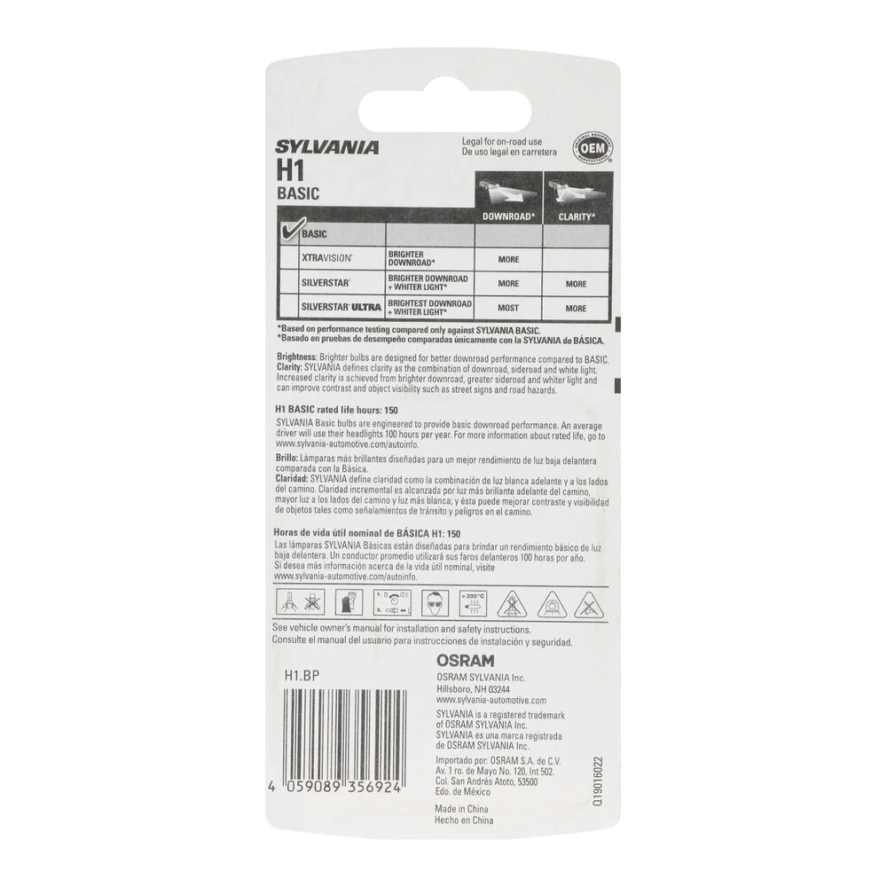 SYLVANIA H1 64150 / 64155 Basic Halogen Headlight Bulb, 1 Pack - Image 2